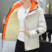 外套2025秋冬季 新款 韩版 男士 潮流工装 连帽夹克加绒加厚潮牌上衣服