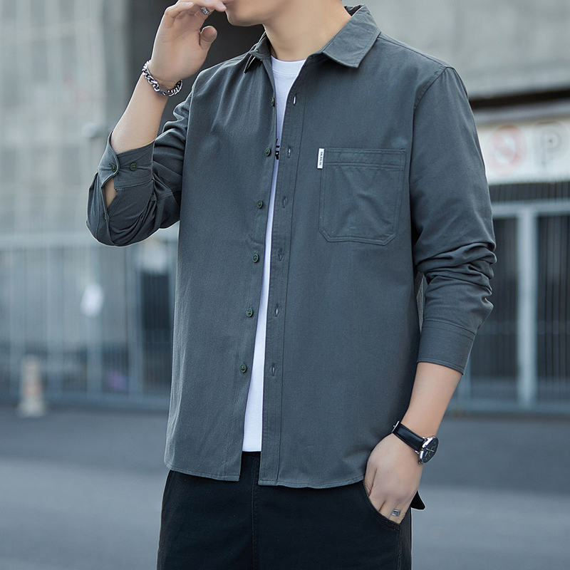 男士衬衫长袖纯棉薄款夏季工装宽松衬衣寸衫春秋外套潮流休闲上衣