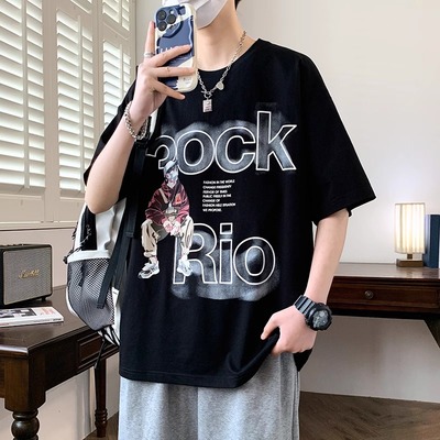 夏季新款青少年男孩帅气短袖t恤初高中学生宽松纯棉半袖上衣潮流