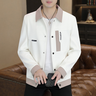 毛呢外套秋装 春秋季 痞帅高端拼色短款 修身 上衣青年 翻领夹克男韩版