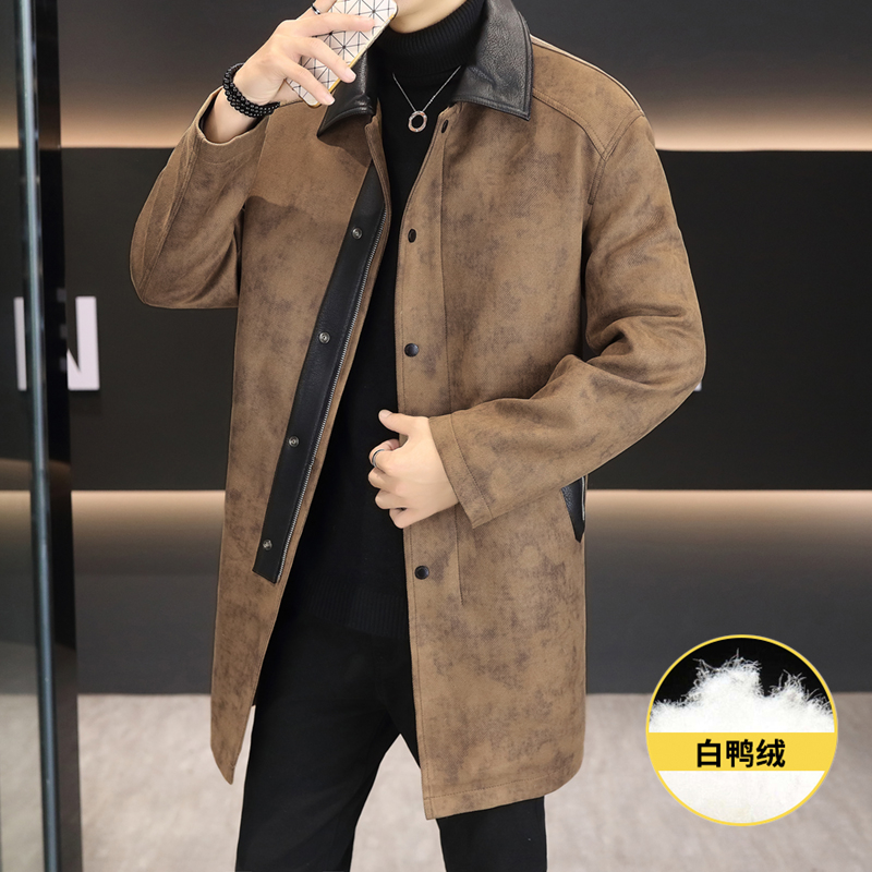 2025冬季新款高级感羽绒服男士中长款潮流帅气派克皮衣风衣外套男
