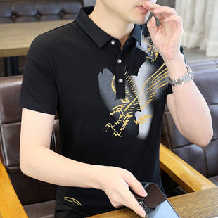 棉T 男士 商务休闲POLO衫 设计感潮流中青年印花翻领纯棉短袖 t恤半袖
