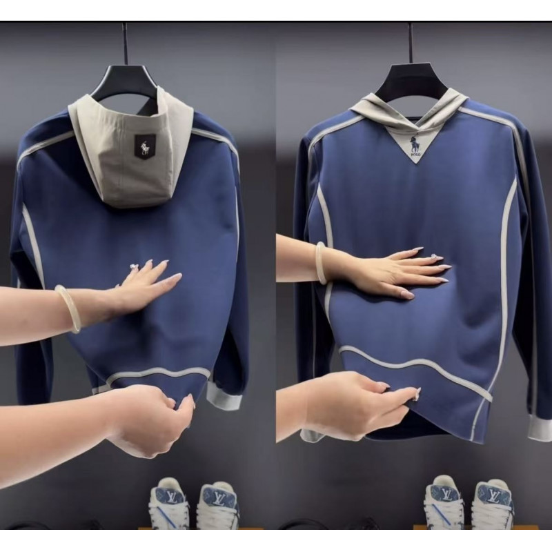 美式潮牌休闲宽松潮牌T恤男士纯色基础款连帽卫衣男款秋季打底衫