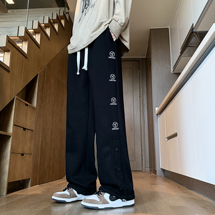 休闲裤男卫裤青少年宽束两用长裤靓仔春秋运动裤子直筒宽松阔腿裤