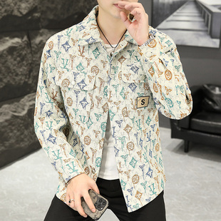 潮牌痞帅印花工装夹克男士春秋季休闲潮流外套男时尚宽松百搭上衣