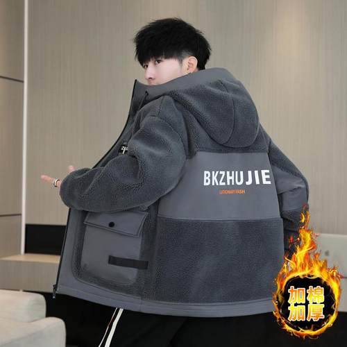 卡瓦度羊羔毛绒夹克连帽棉衣