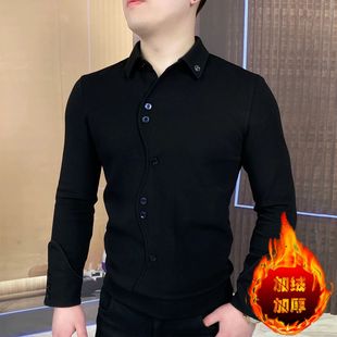 欧洲站潮牌男色翻领卫衣加绒加厚商务休闲百搭高级感polo领打底衫
