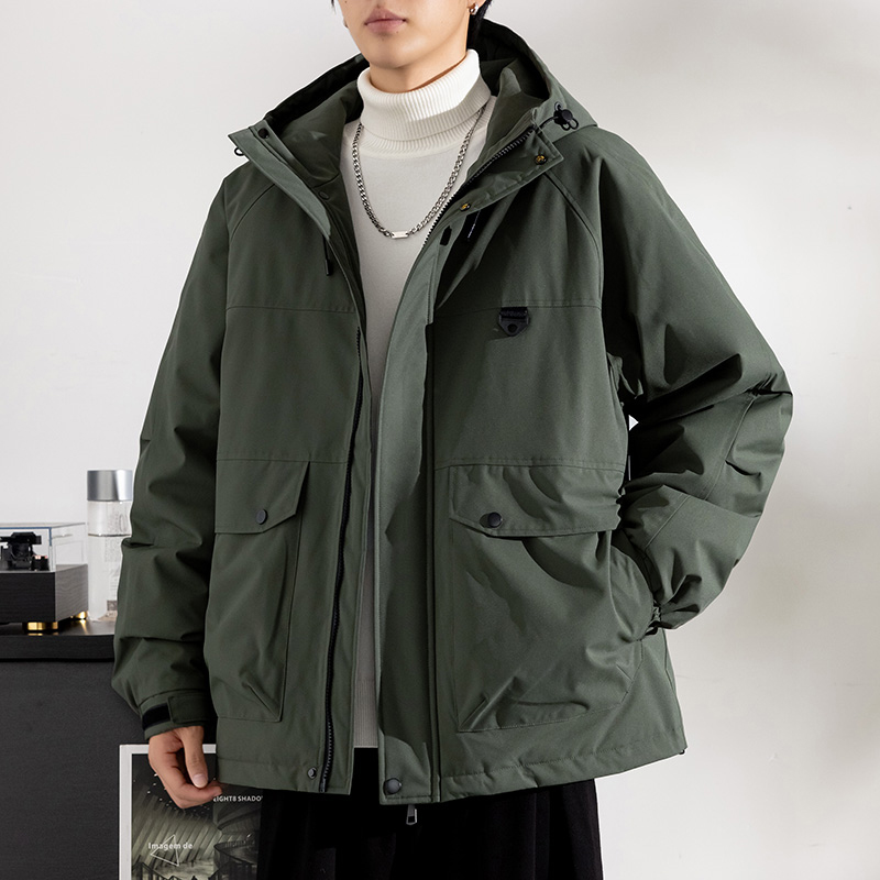 工装夹克男2025秋冬季宽松痞帅户外加棉加厚二棉衣服潮牌连帽外套