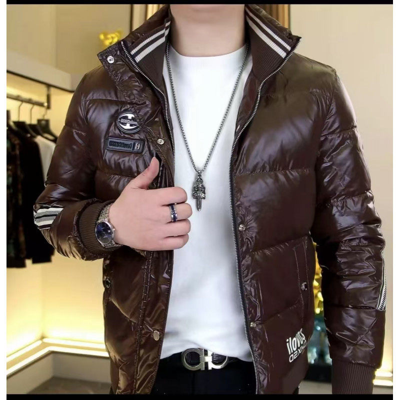 欧版高奢潮牌白鸭绒立领羽绒男修身短款时尚加厚保暖棉服痞帅冬装