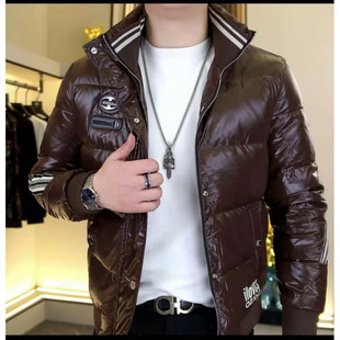 加厚保暖棉服痞帅冬装 欧版 时尚 短款 高奢潮牌白鸭绒立领羽绒男修身