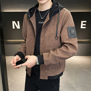 秋冬灯芯绒夹克男韩版修身高端帅气加绒加厚短款风衣潮流休闲外套