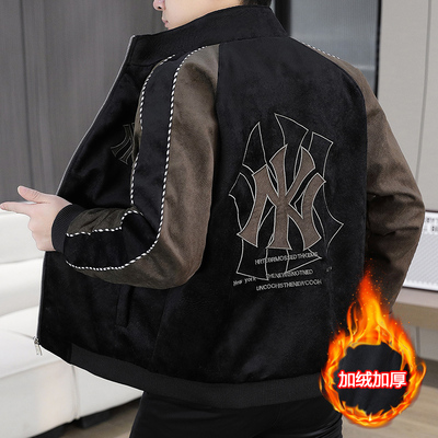 欧货秋冬男士立领加绒美式休闲外套高品质男装修身短款加厚棉服男