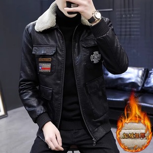 新款 帅气个性 皮衣男士 韩版 潮流加绒皮夹克 外套秋冬修身 2025冬季