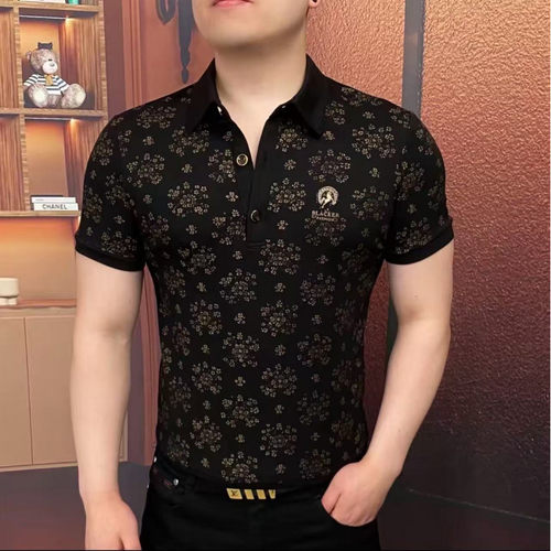 冰丝薄款碎花短袖polo衫男士翻领半袖T恤轻奢潮流青年高品质夏装