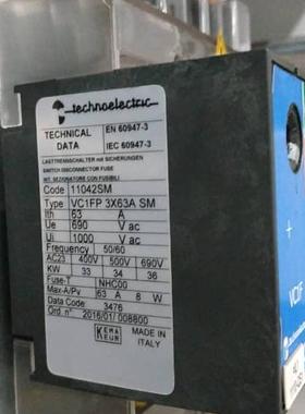 TECHNOELECTRIC VC1FP 3×63A SM隔离开关MD RX8/00-1A接近开关