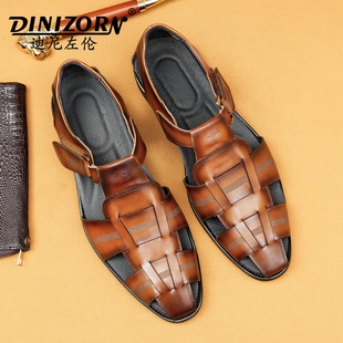 男真皮2025新款 商务休闲镂空皮鞋 夏季 时尚 透气英伦罗马鞋 真皮凉鞋