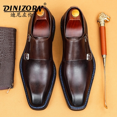 2025新款商务正装皮鞋男款年轻人新郎结婚鞋孟克鞋高级感搭扣男鞋