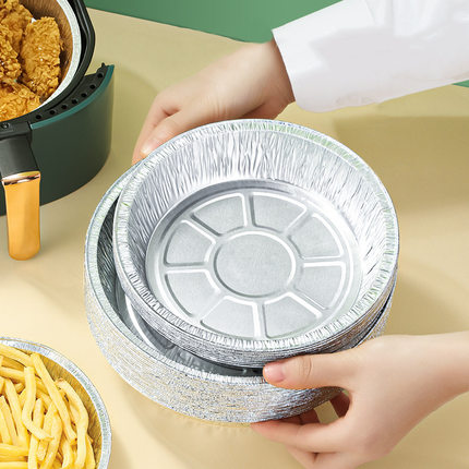 一次性蛋糕家用空气炸锅盘圆形烘培烧烤锡纸盒耐高温烤箱铝箔餐盒