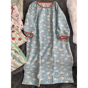 纯棉空气层睡裙三层保暖女士新款均码宽松韩版大码