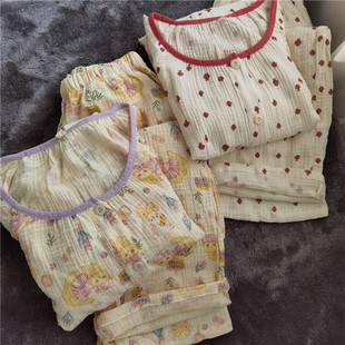 长裤 长袖 套头公主猫闺蜜春夏秋 女纯棉绉布睡衣家居服套装 甜美新款