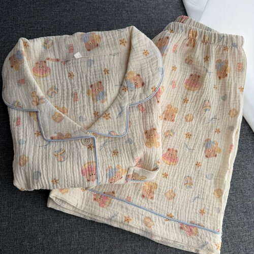 女生可爱睡衣，短袖短裤纯棉纱布