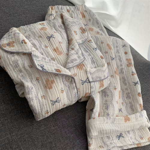 可爱女睡衣，加厚纯棉四层纱布，
