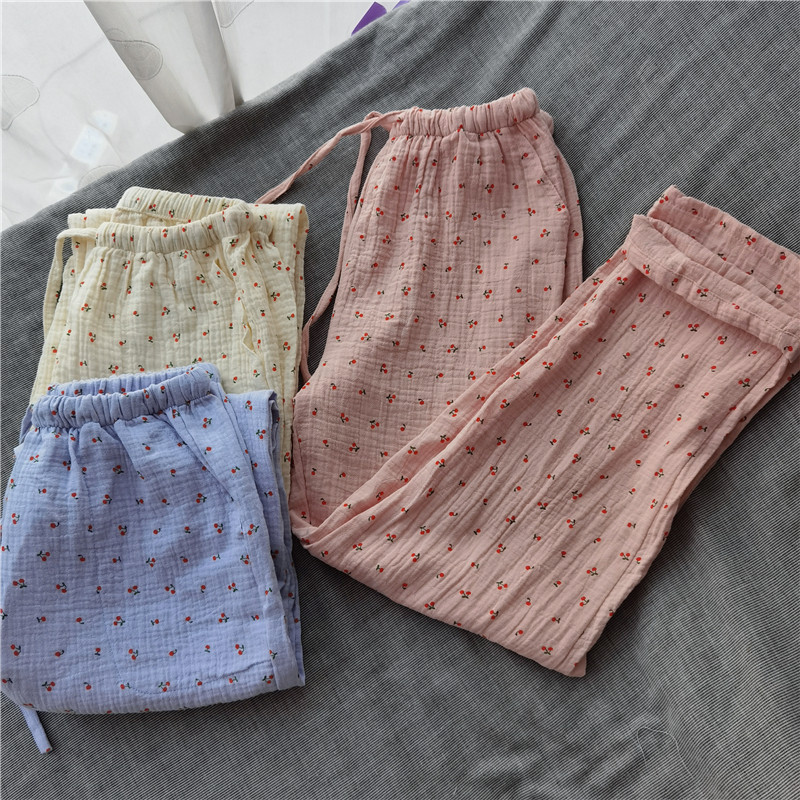 日系睡裤纯棉双层纱布小樱桃元气女生睡衣家居服裤子春夏薄款大码,女士内衣/男士内衣/家居服,睡裤/家居裤,淘宝优惠券,粉丝福利购,淘宝优惠卷
