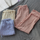 大码 日系睡裤 子春夏薄款 气女生睡衣家居服裤 纯棉双层纱布小樱桃元