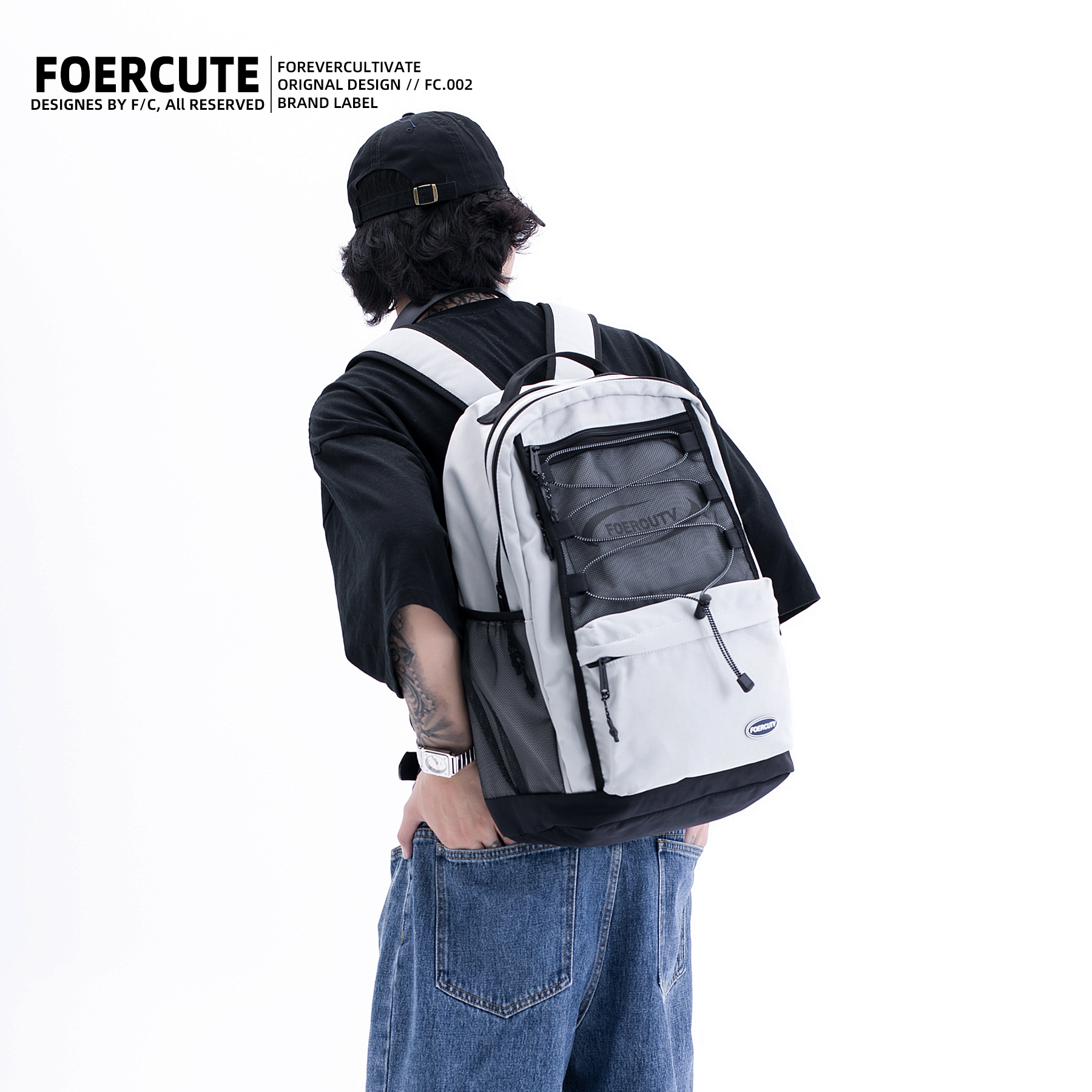 FOERCUTE潮牌户外双肩包通勤旅行电脑背包男大容量书包女结实耐用