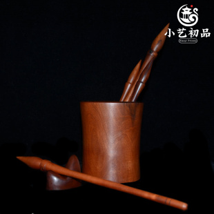 雷击枣木笔筒 茶筒茶道摆件 办公室中国风实木毛笔收纳筒定制刻字