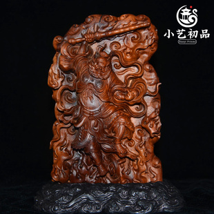 王灵官神像 天然雷击枣木家用供奉木雕摆件 道家护法王善镇宅摆件