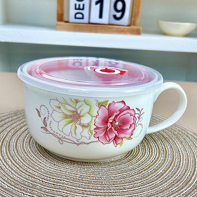 陶瓷泡面碗带盖保鲜碗方便面碗便当盒碗可微波炉大容量可爱少女心