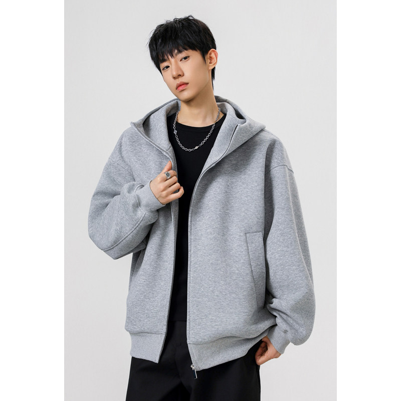 OCW潮牌 美式简约休闲纯色连帽夹克男女2025春秋宽松百搭卫衣外套