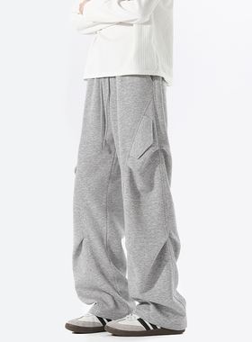 OCW潮牌 美式工装阔腿裤男2026秋季新款宽松直筒休闲拼接运动长裤