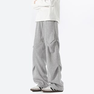 OCW潮牌 美式工装阔腿裤男2026秋季新款宽松直筒休闲拼接运动长裤
