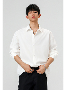 OCW潮牌 港风翻领长袖衬衫男2026秋季新款宽松通勤白色上衣极简风