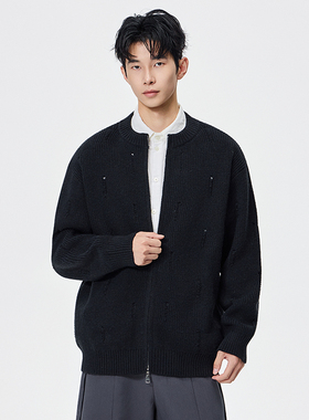 OCW潮牌 日系破洞开衫毛衣男2026秋冬新款青少年通勤亲肤保暖外套