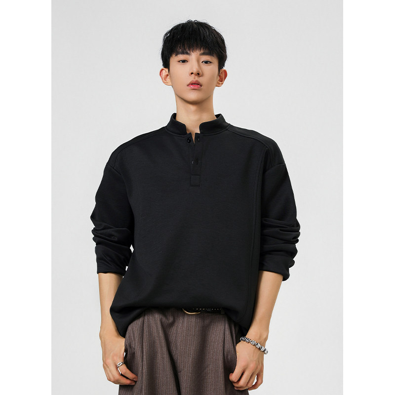 OCW潮牌 日系复古亨利领卫衣男2026春季新款宽松套头长袖休闲上衣