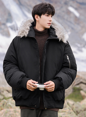 OCW潮牌 美式可拆卸毛领加厚棉衣男2026秋冬新款青少年保暖派克服