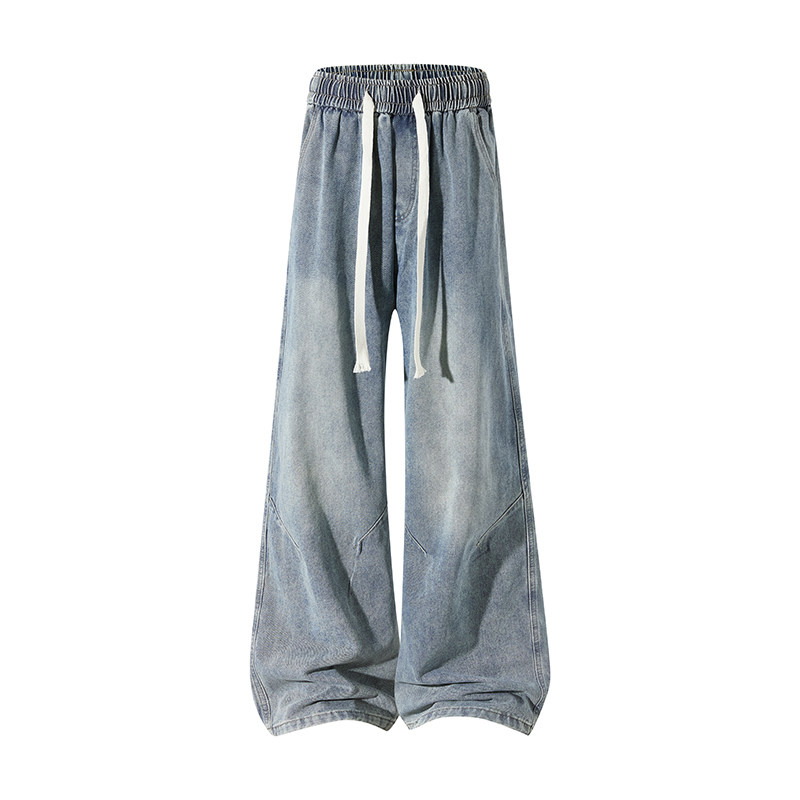 OCW潮牌 美式复古抽绳牛仔裤男2026春秋新款直筒水洗耐磨休闲长裤