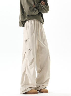 OCW潮牌 美式褶皱休闲裤男2026春秋新款青少年宽松直筒工装长裤子