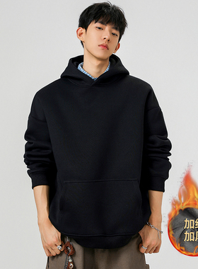 OCW潮牌 加绒重磅连帽卫衣男春秋新款宽松落肩袖套头长袖休闲上衣