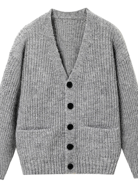 OCW潮牌日系复古V领毛衣开衫男2026秋冬新款青少年亲肤保暖外套男