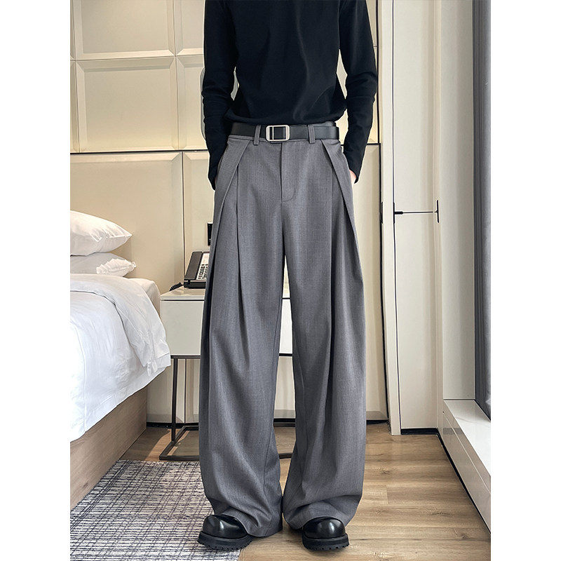 OCW潮牌 美式老钱风打褶廓形休闲西裤男2026春季新款宽松直筒长裤