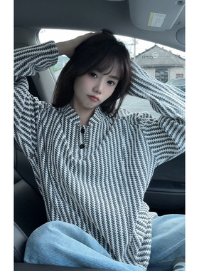 OCW潮牌 美式复古条纹立领卫衣男2026春季宽松休闲长袖上衣情侣装