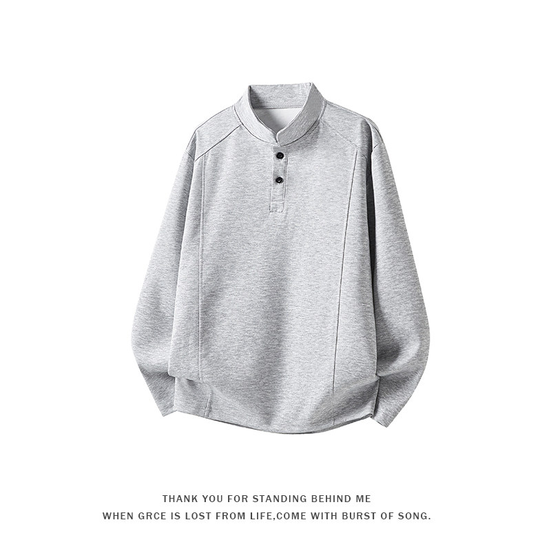 OCW潮牌日系亨利领长袖T恤卫衣男2026春秋新款拼接设计打底衫上衣