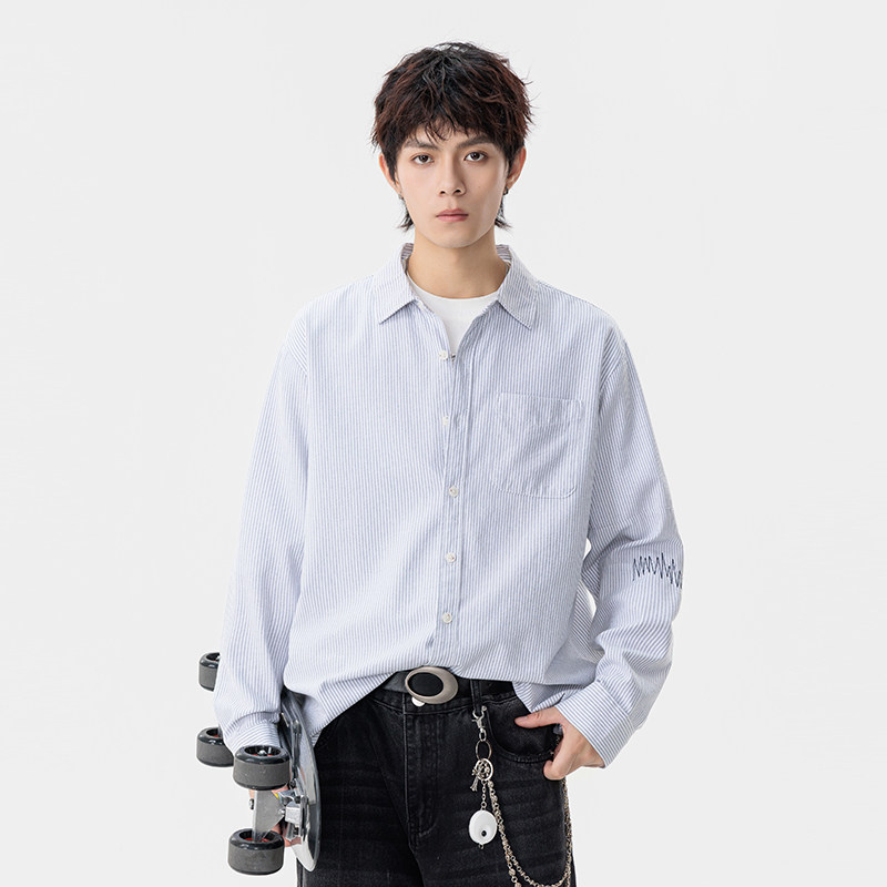 OCW潮牌 港风条纹长袖衬衫男2026春季新款宽松百搭通勤衬衣高级感