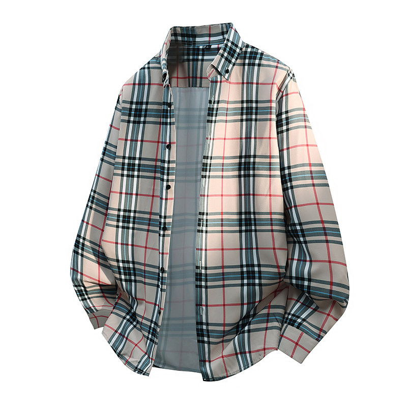 OCW潮牌 港式风格撞色格子长袖衬衫男春季潮流休闲透气衬衣外套男