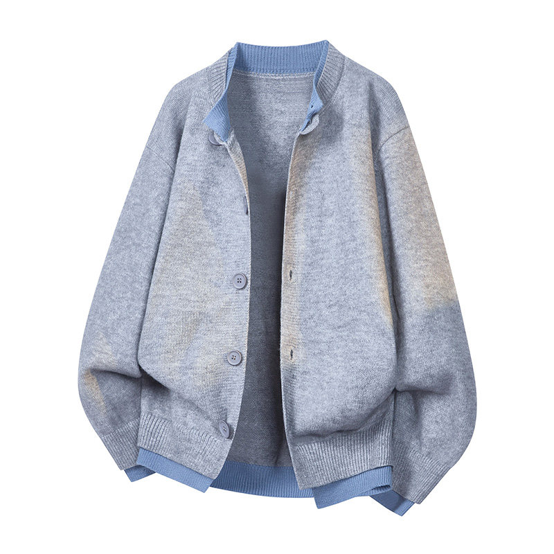 OCW潮牌 学院风假两件圆领针织开衫男2026秋冬新款青少年毛衣外套