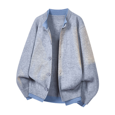 OCW潮牌 学院风假两件圆领针织开衫男2025秋冬新款青少年毛衣外套